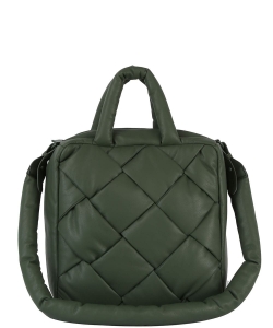Fashion Woven Puffy Satchel Handbag JYE-0462 OLIVE